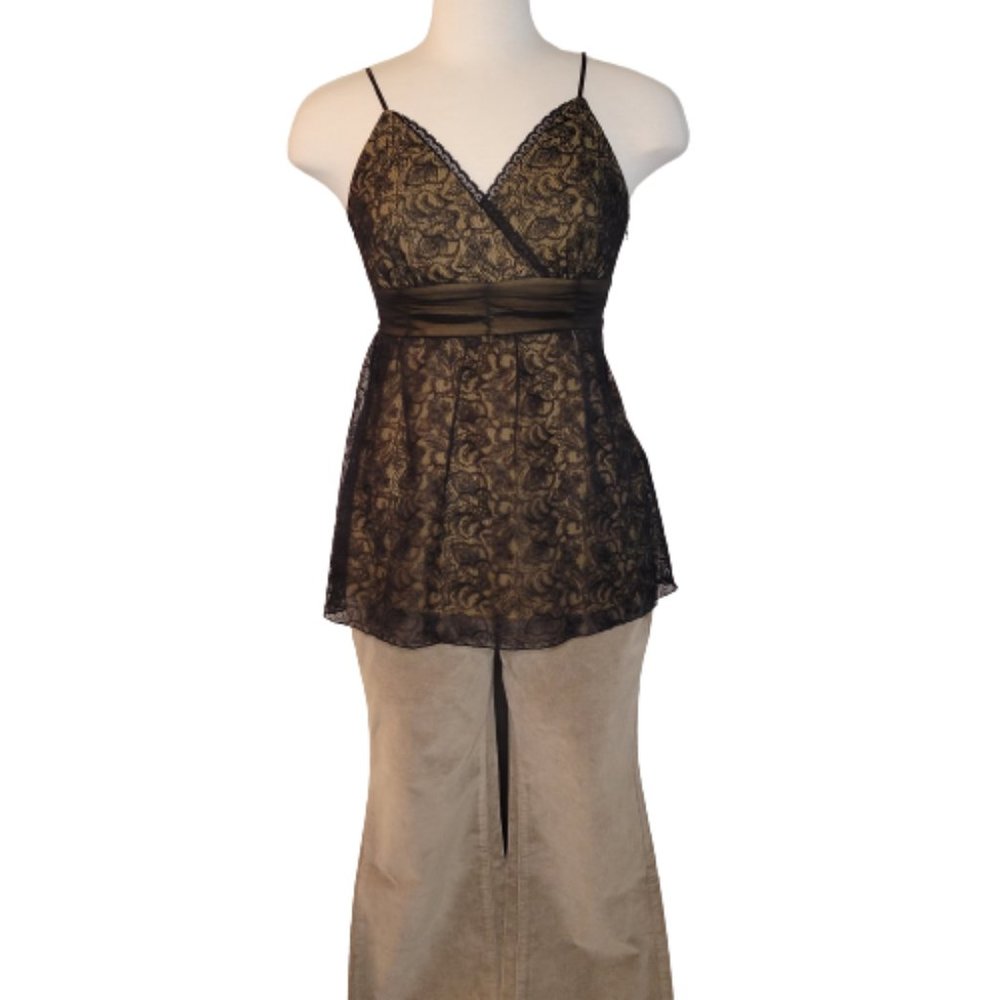 White House Black Market, Black/Beige Lacey Camisole, size M, Empire Waist NWOT